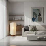 Lampe sur pied côtelée minimaliste Tivo - Base simple en bois massif avec abat-jour en papier, adaptée pour le salon et la chambre à coucher