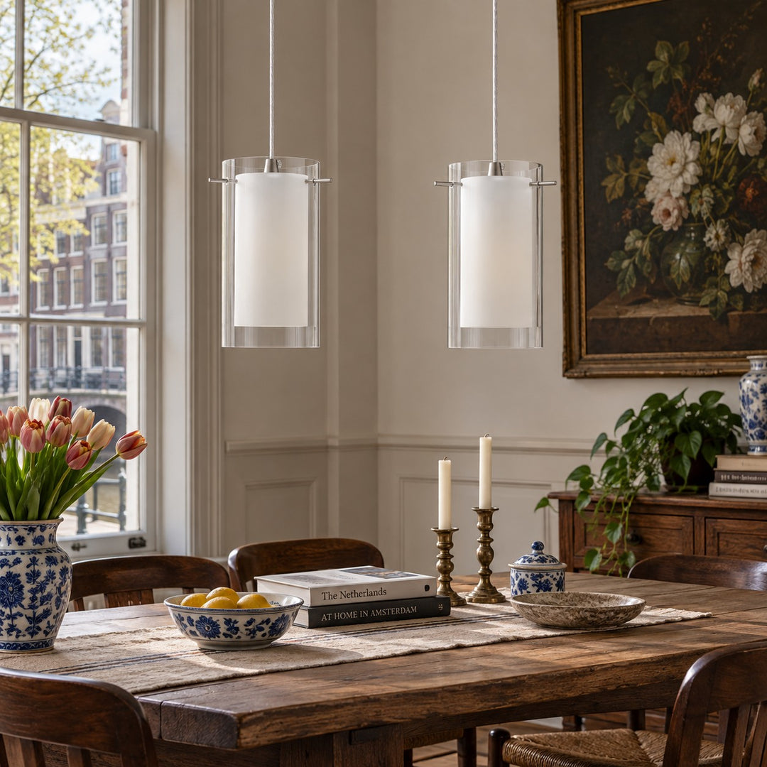 Modern Double Glass Pendant Light With Chrome Finish