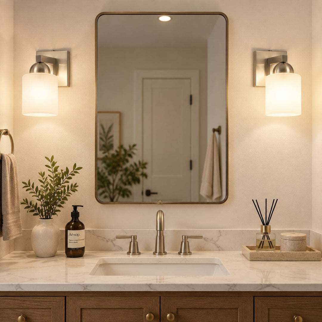 Modern Metal Vanity Light with Glass Shades for Bathrooms