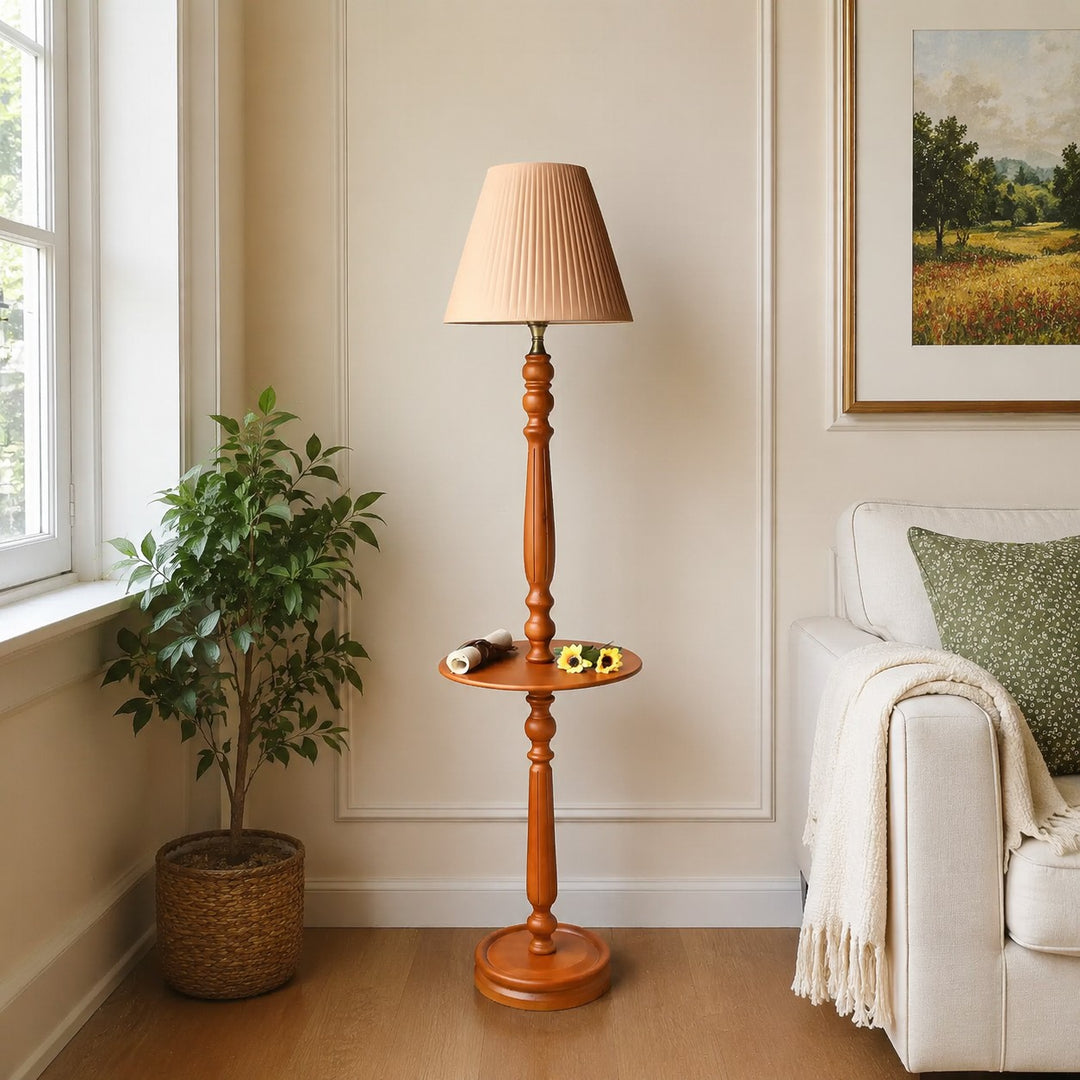 Vintage Solid Wood Floor Lamp with Optional Side Table