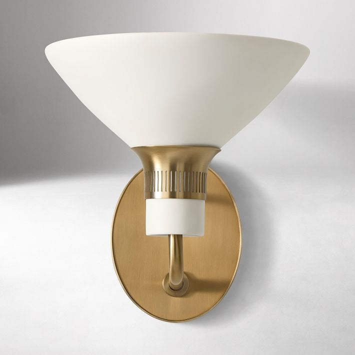 Applique murale conique en porcelaine Calvor - Élégant luminaire en céramique et laiton