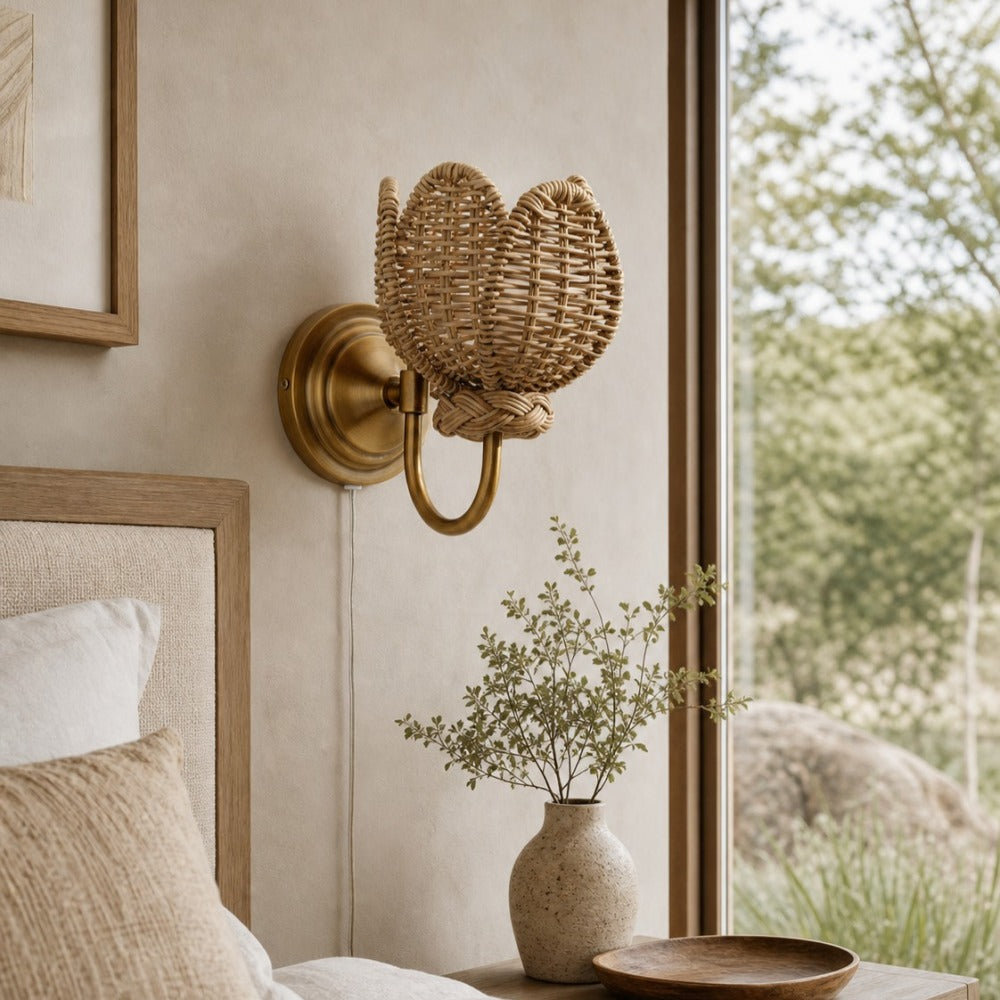 Retro Rattan Petal Wall Lamp