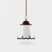 single hand-painted ceramic pendant light on a white background