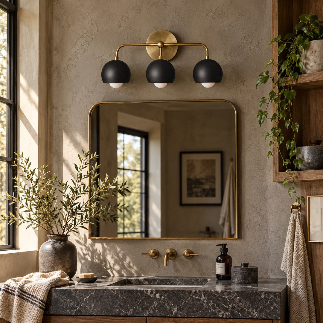 Open Rim Globe Shade Raw Brass Vanity Light