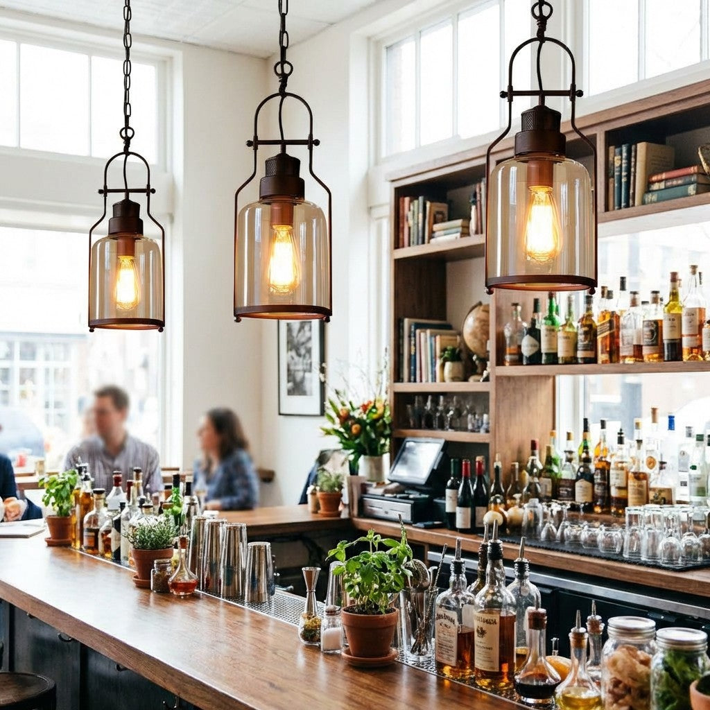 Lirra Vintage Eisen-Glas-Hängeleuchte – Deckenleuchte im Industrie-Stil für Bars und Wohnungen U20