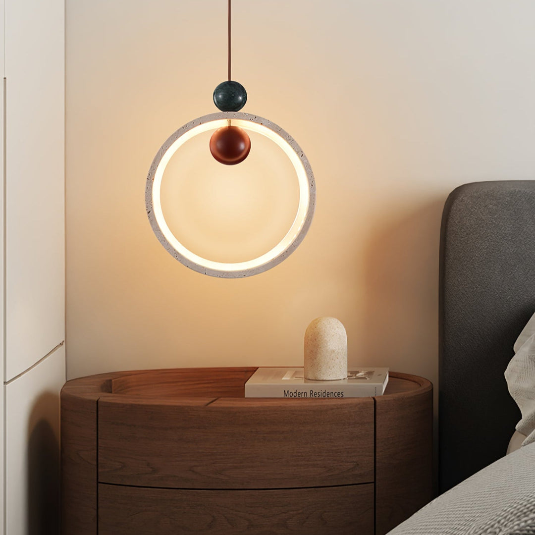 Travertine Circular Form Plug-In Pendant