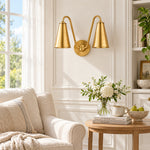 Cargar imagen en el visor de la Galería, Twin Shade Brass Arm Brass Plate Wall Light
