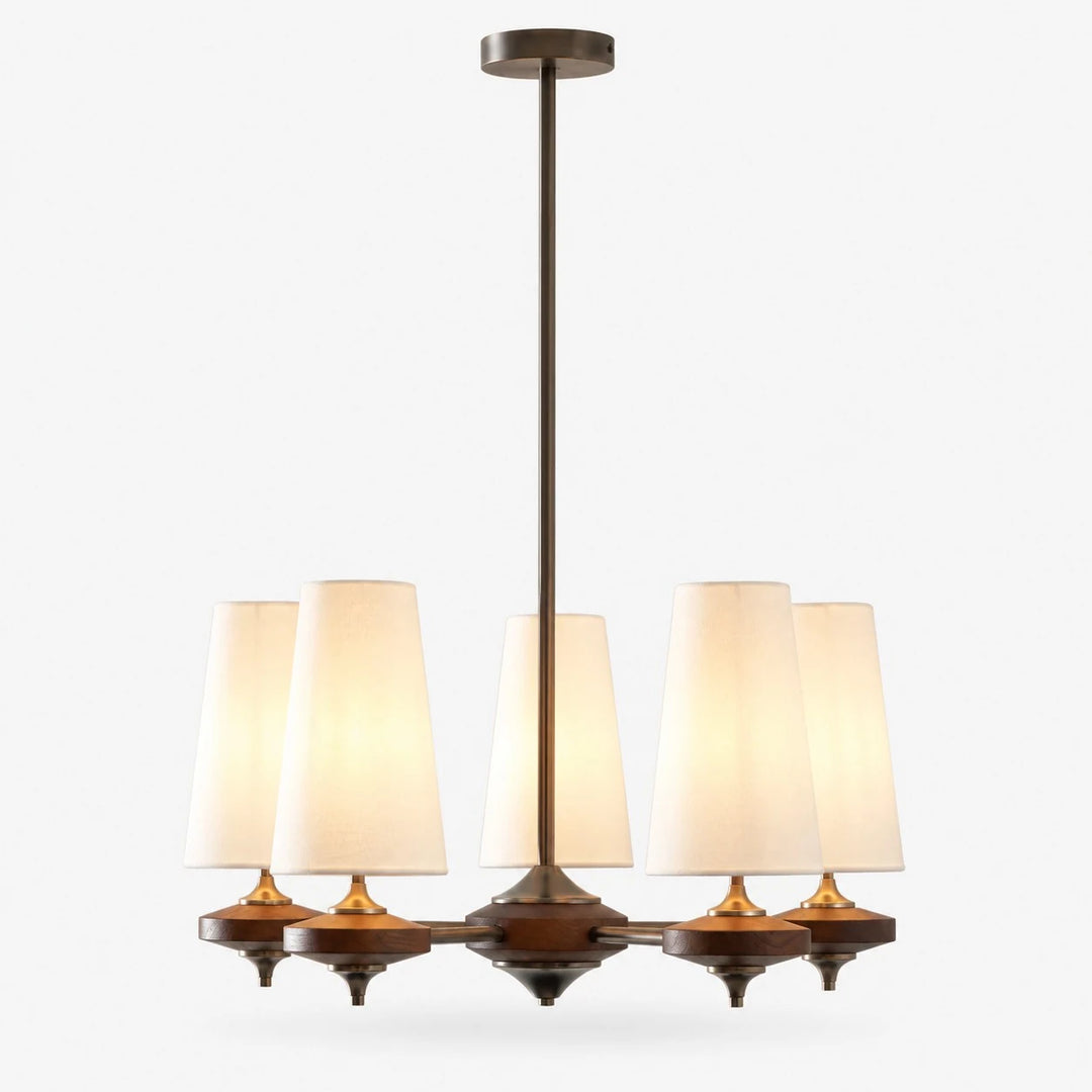 Hour Rho chandelier with white velvet shades, 5 lights
