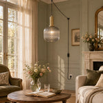 Charger l'image dans la visionneuse de galerie, Retro ribbed glass plug-in pendant light in a home interior