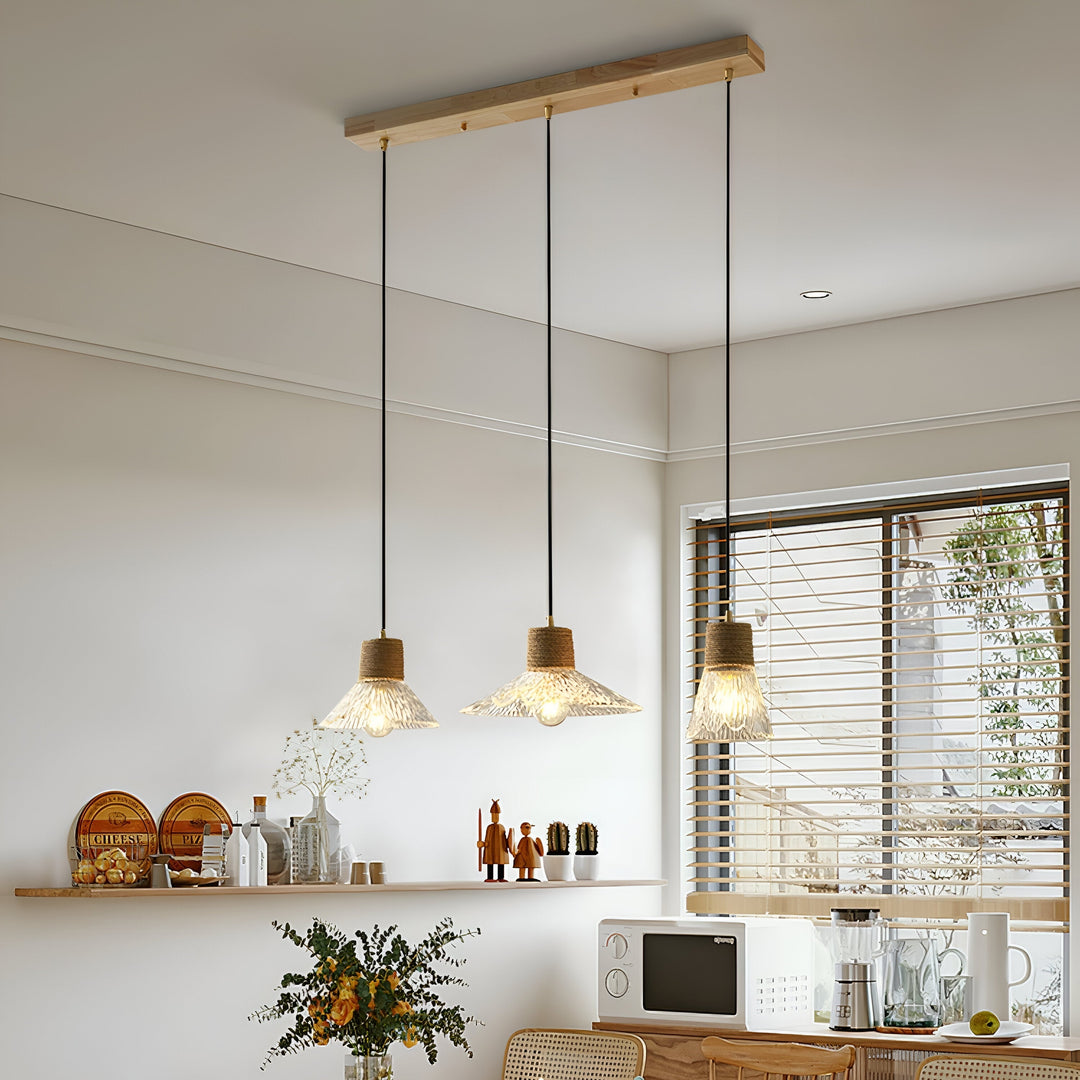 Nordische Hanfseil Glas Pendelleuchte