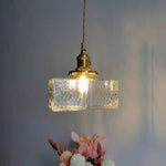 Load image into Gallery viewer, Traditional Vintage Square Rectangle Ripple Glass Iron 1-Light Pendant Light For Living Room
