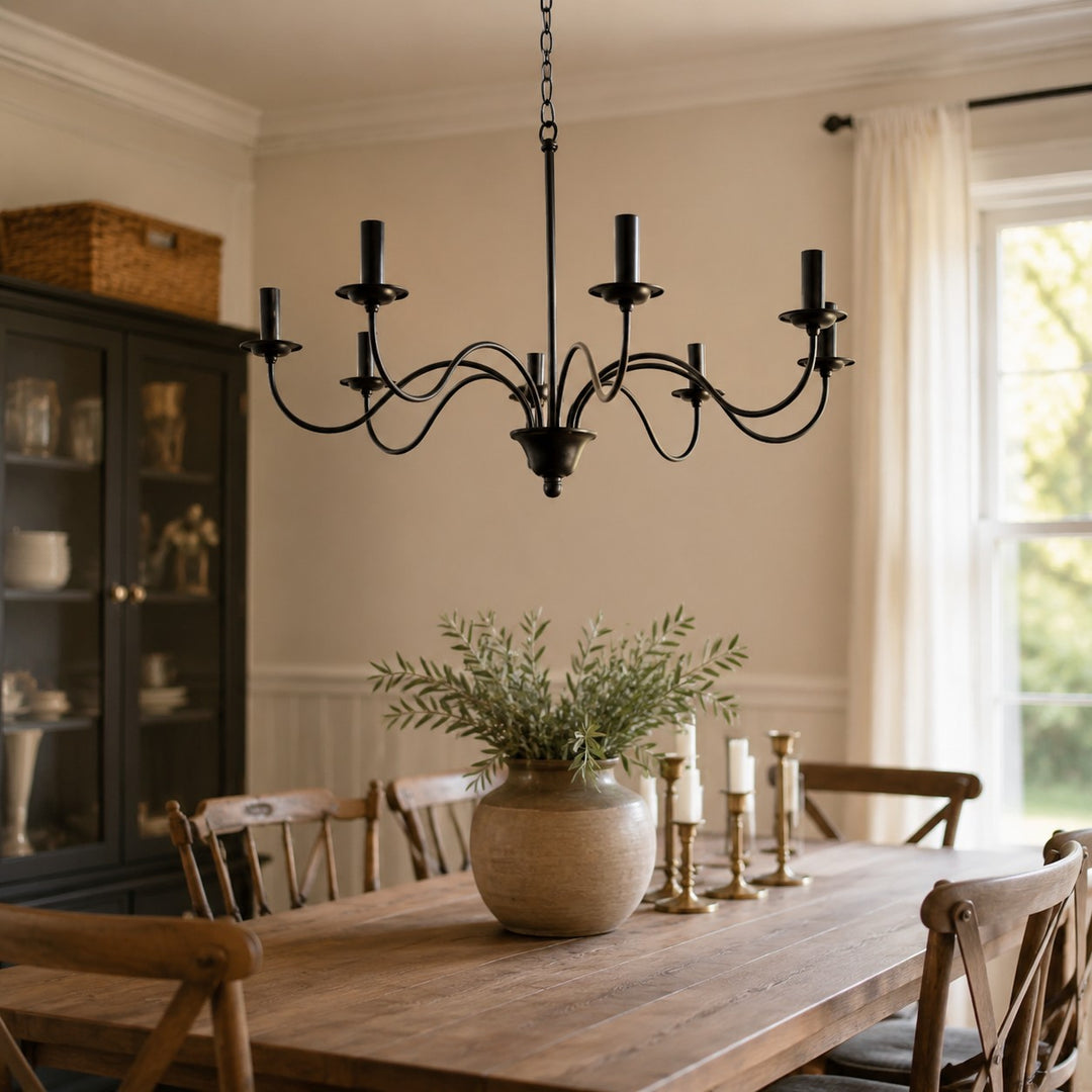 Lustre vintage en fer noir de style bougeoir
