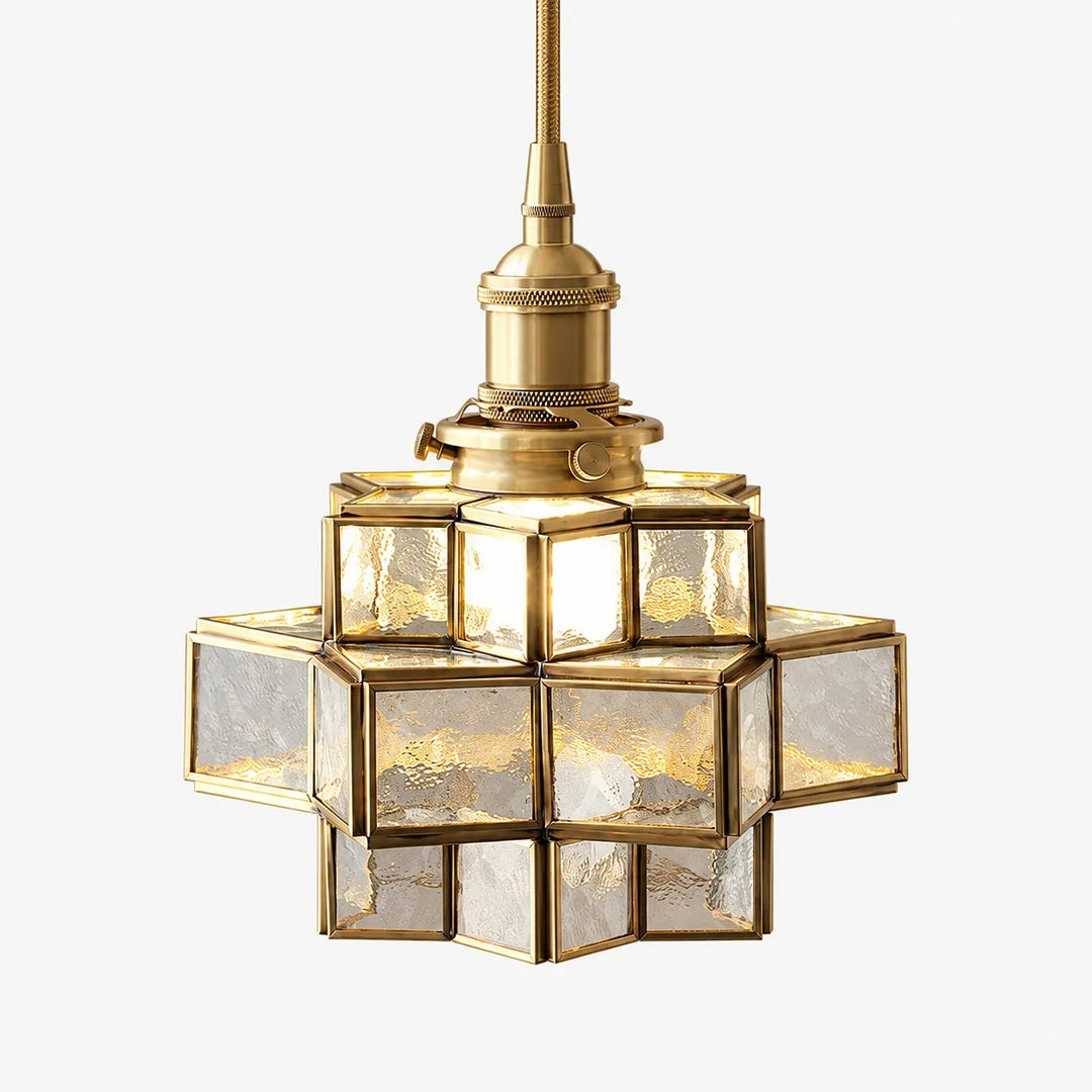 Vintage Geometric Stained Glass Pendant Lamp