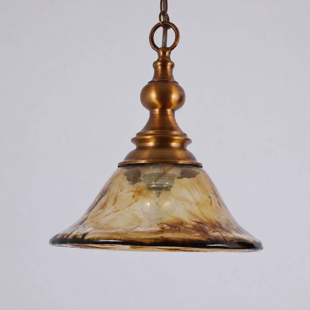 Brass and Amber Glass Mini Pendant Light