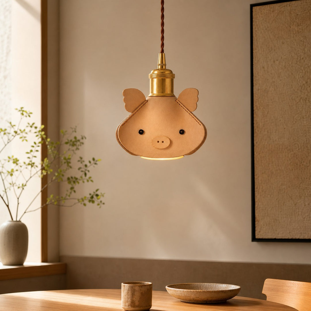 Handcrafted Piglet Leather Pendant Light