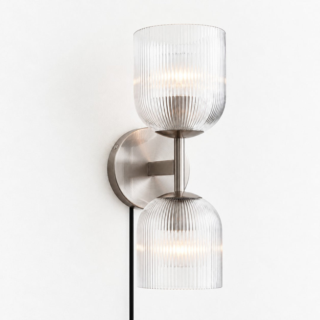Chrome ribbed-glass wall sconce, two lights