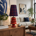 Load image into Gallery viewer, Embroidered Fabric and Sculptural Ceramic Table Lamp