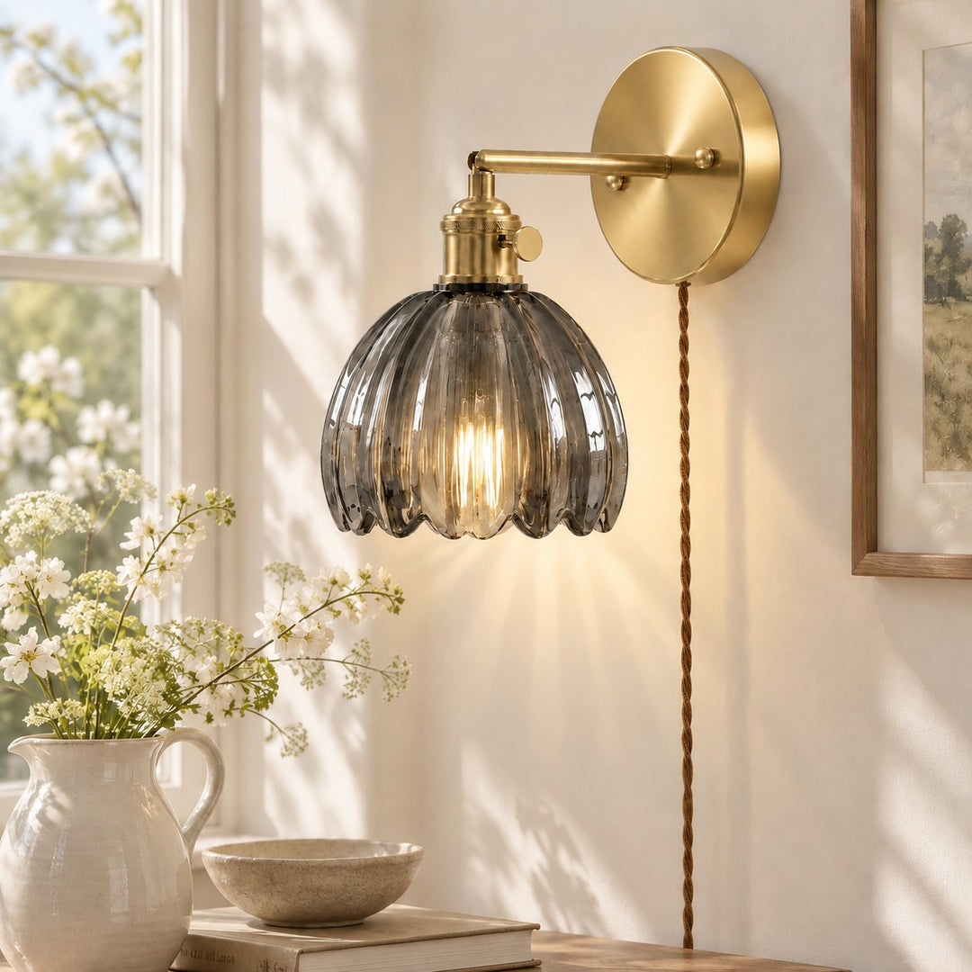 Vintage Tulip Glass Plug-In Wall Sconce