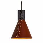 Cargar imagen en el visor de la Galería, Close view of suspended red leather shade hanging from a black metal hook
