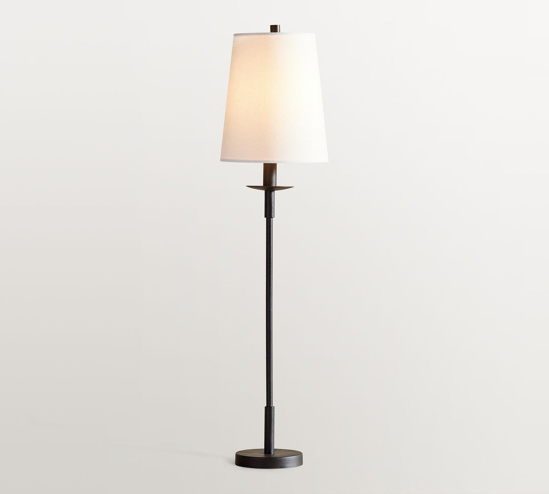 Lámpara de mesa moderna de hierro Rowan: lámpara de lectura de cabecera de lino estilo rústico industrial