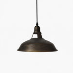 Cargar imagen en el visor de la Galería, Antique brass wide metal pendant lamp on white background