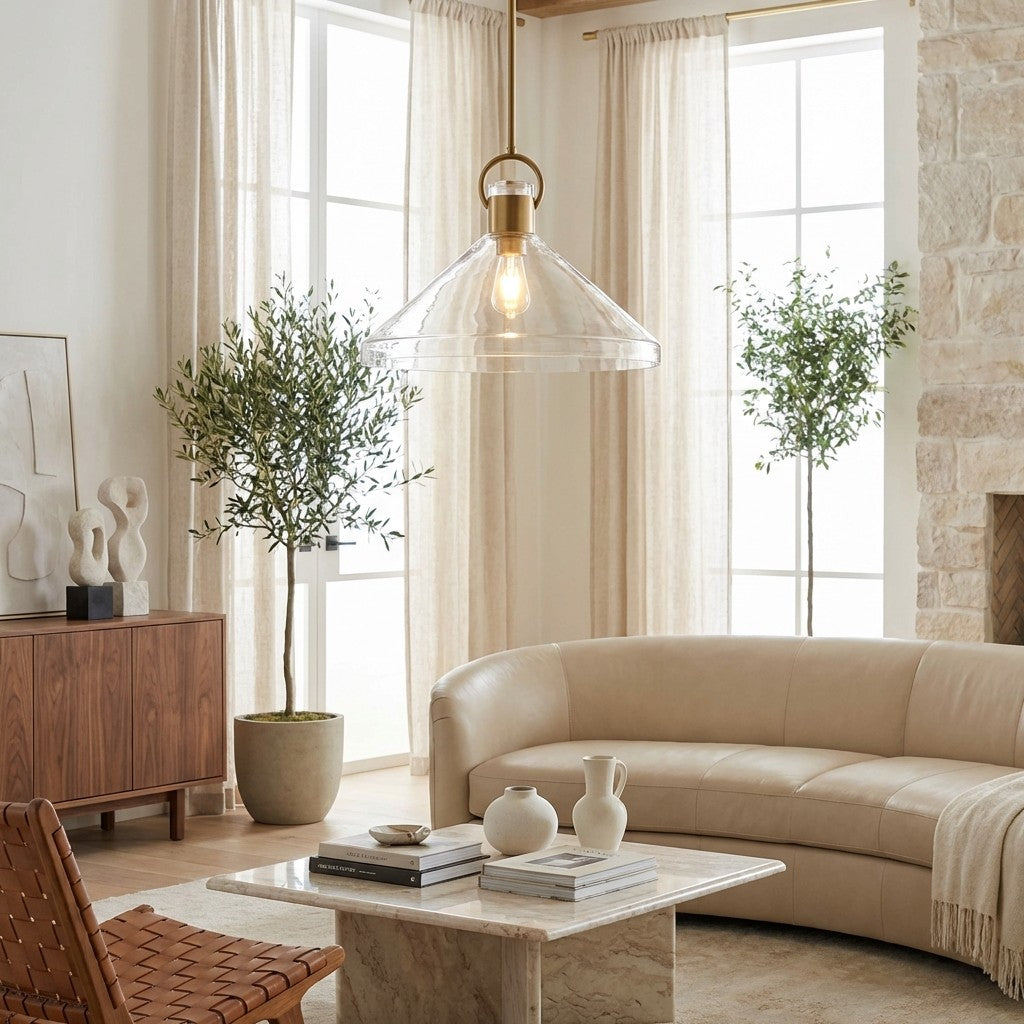 Lámpara colgante de cono ancho Lumicona – Diseño de vidrio transparente con estilo industrial para cocinas U17