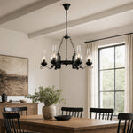 Charger l'image dans la visionneuse de galerie, Six-light hurricane glass chandelier in a bright dining room