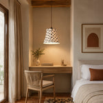 Bild in Gallery-Viewer laden, Black and White Polka Dot Wood and Fabric Pendant Lamp
