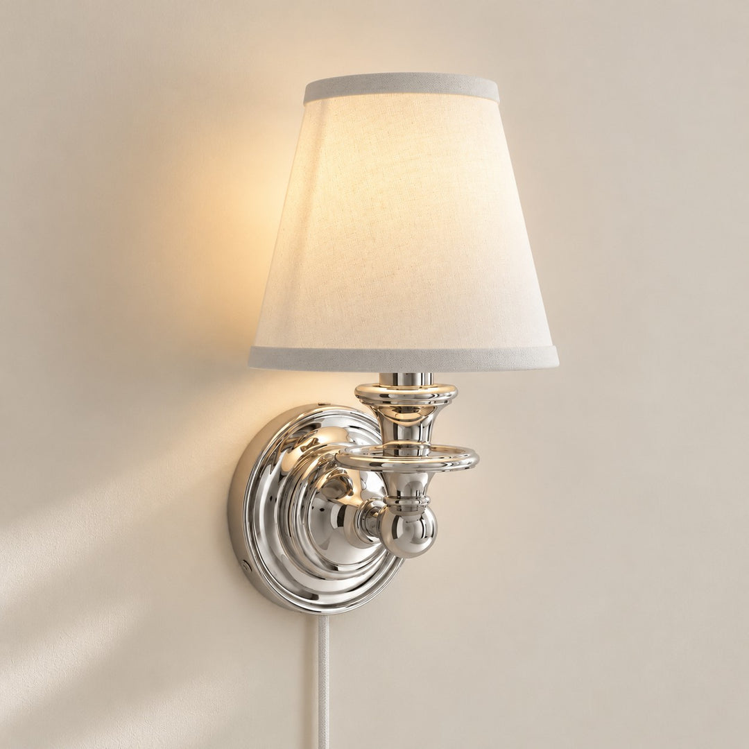 Rowan No-Wire Flat Drum Shade Wall Sconce – Plug-In Fabric Wall Light