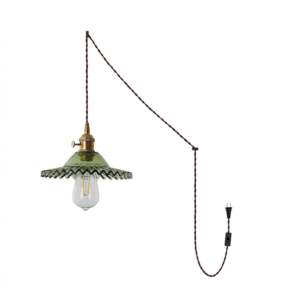 Leafy Gold Metal Glass Plug-In Pendant