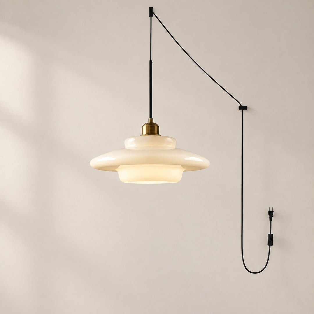 Vintage Milk White Glass Plug-In Pendant Light