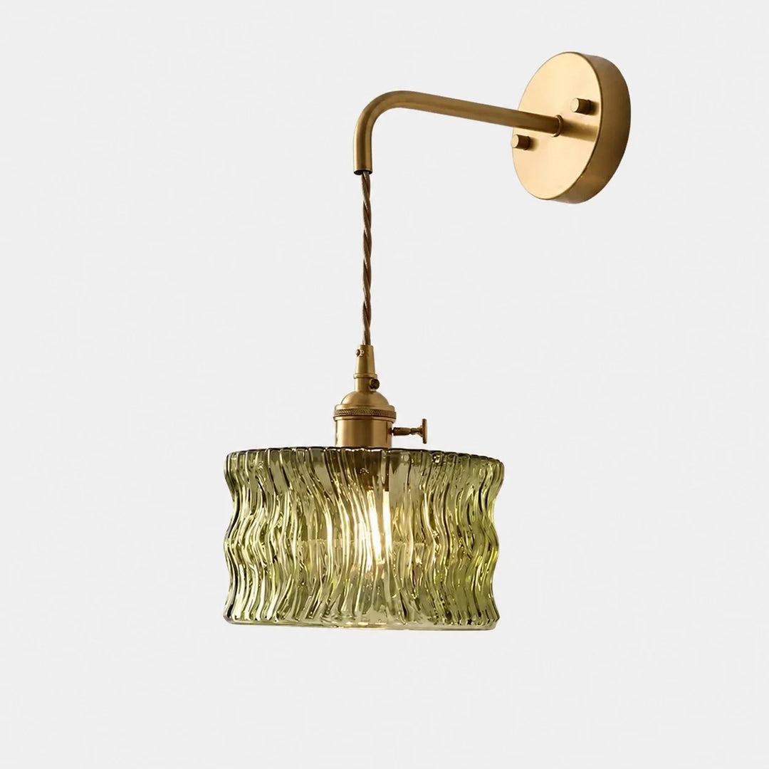 Olive green ripple glass chain wall light
