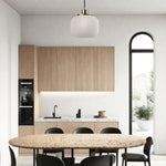Load image into Gallery viewer, Pelviona Modern Ribbed Glass Pendant - Frosted &amp; Brass Ceiling Light Add Timeless Charm to Your Space
