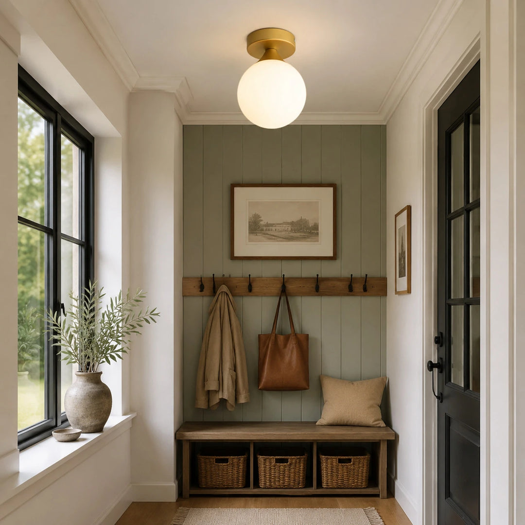 Glass ceiling light in an elegant entryway