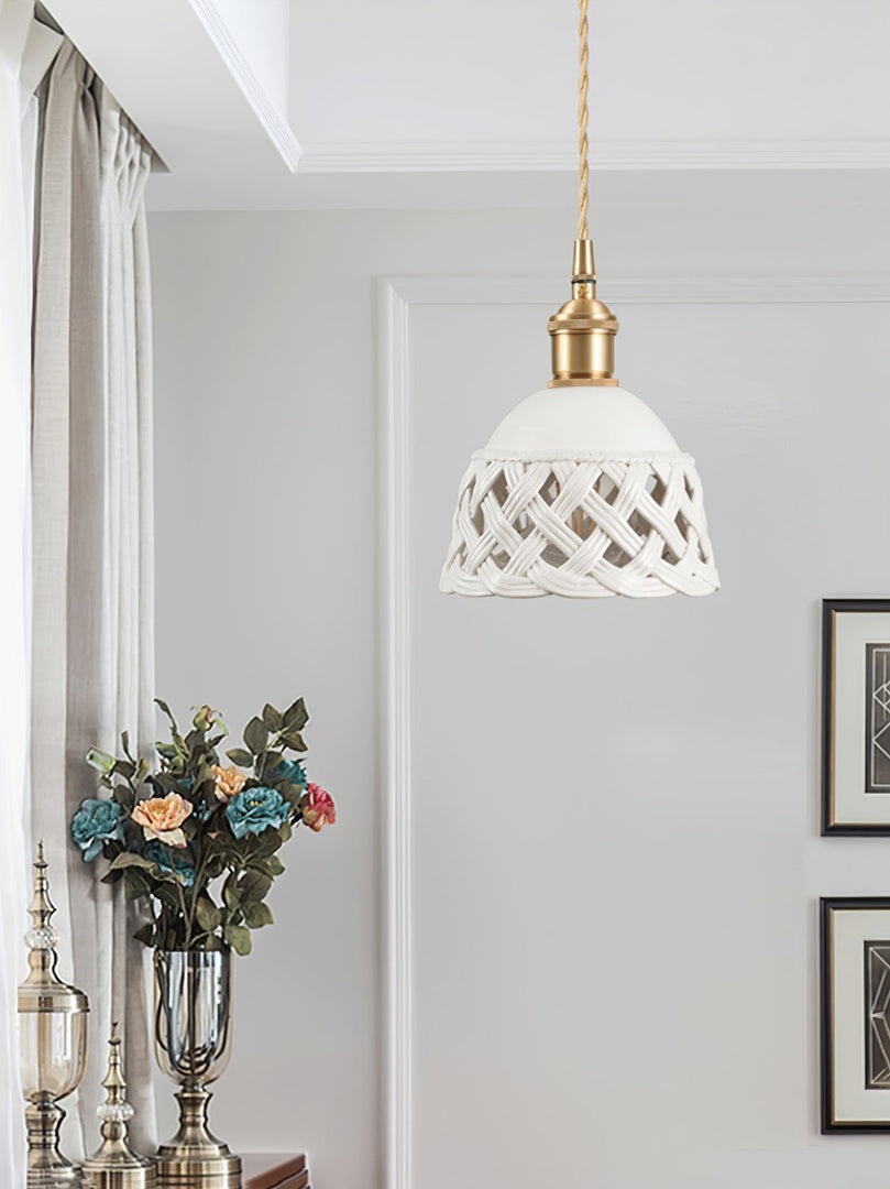 Woven Ceramic Brass Swag Pendant Light