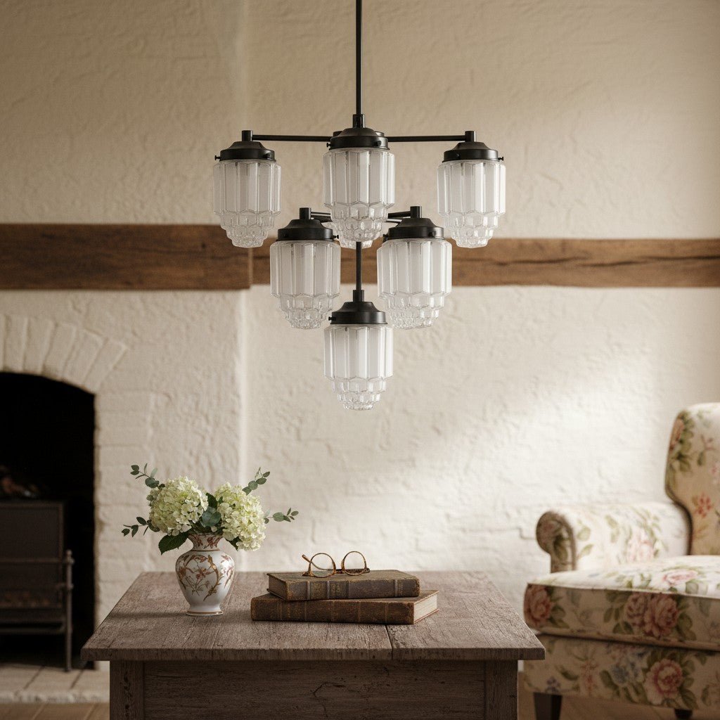 Tierlux Glass Textured Brass Chandelier – Timeless Lighting with Style