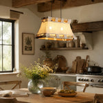 Cargar imagen en el visor de la Galería, Wood and fabric pendant lamp above dining table