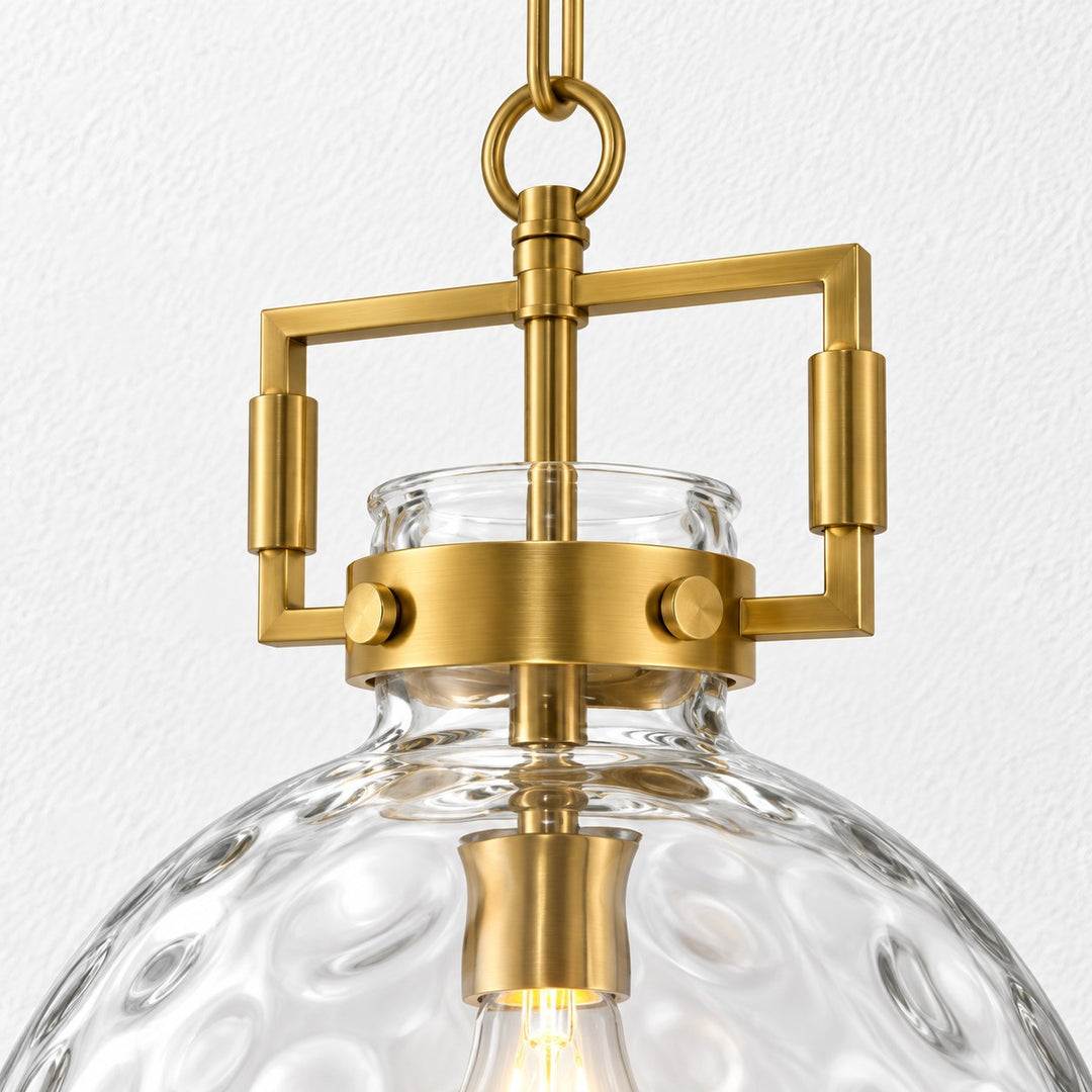 Modern Hammered Glass Pendant Light with Minimalist Metal Design - Suitable for Kitchen Island