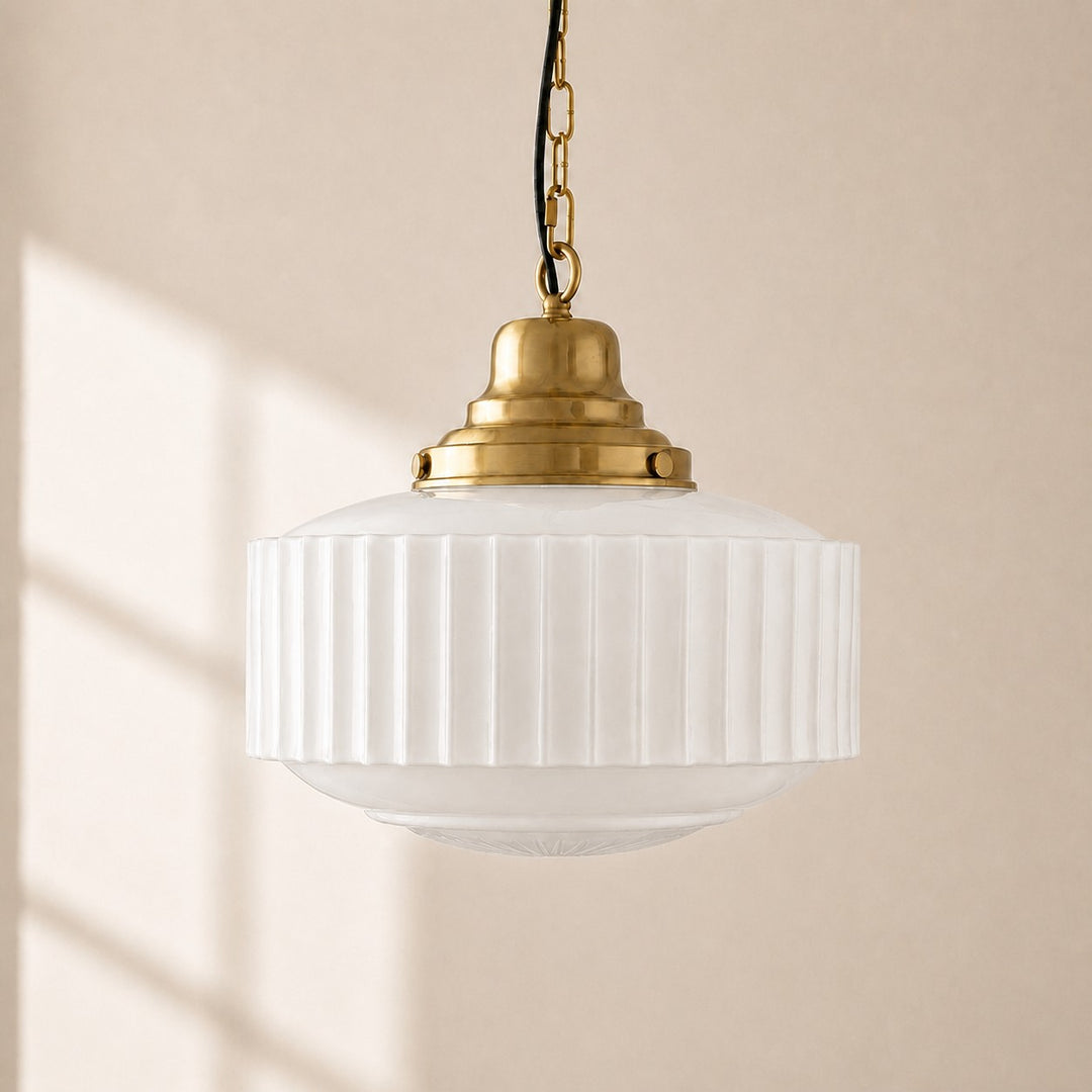 Lámpara colgante de vidrio opalume: lámpara colgante vintage de vidrio lechoso con estilo art déco 