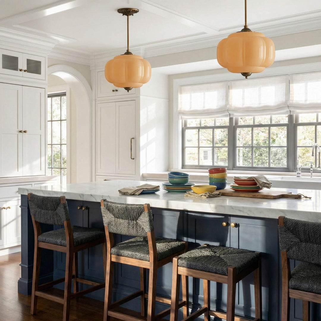 Eloise Scallop Vintage Milk Glass Semi-Flush Mount Pendant Light