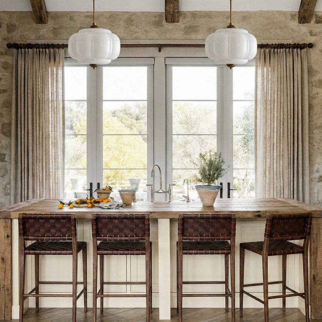 Eloise Scallop Vintage Milk Glass Semi-Flush Mount Pendant Light