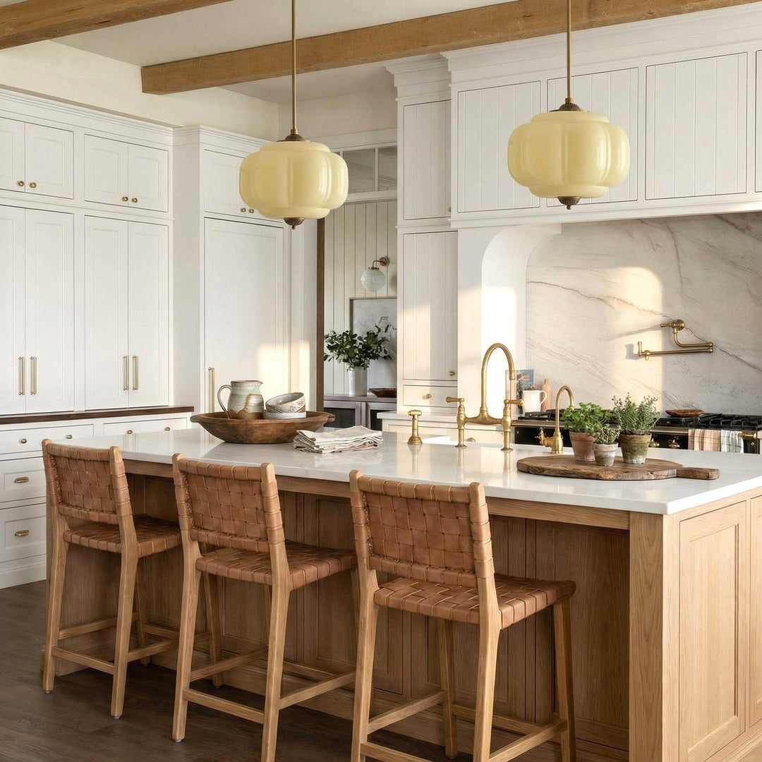 Eloise Scallop Vintage Milk Glass Semi-Flush Mount Pendant Light