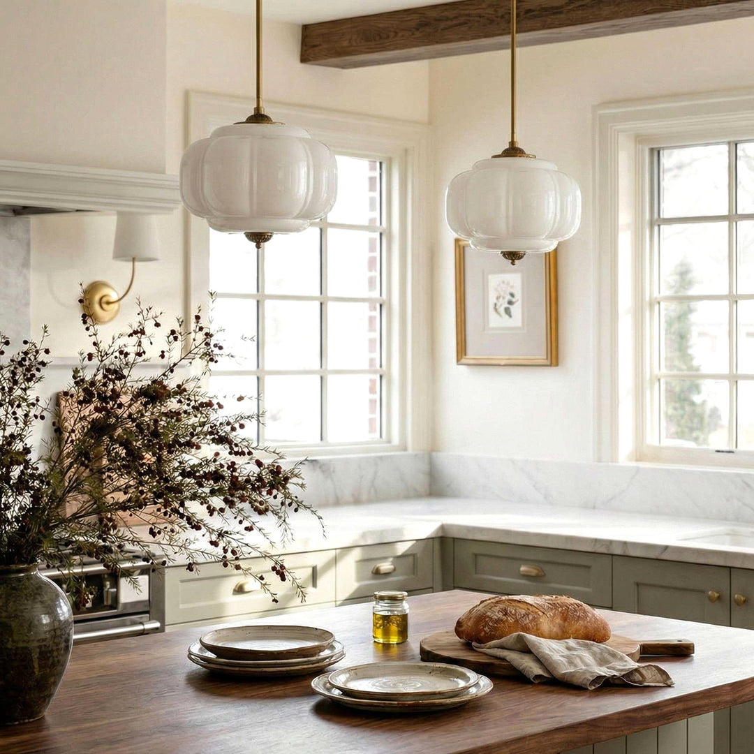 Eloise Scallop Vintage Milk Glass Semi-Flush Mount Pendant Light