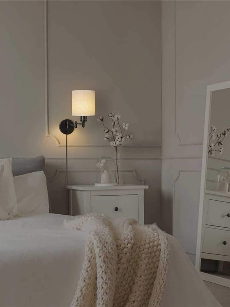 Applique murale en tissu à bras pivotant – Lampe murale réglable avec abat-jour tambour 