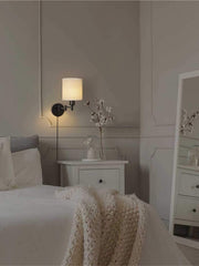 Swing Arm Fabric Sconce Light – Adjustable Wall Lamp with Drum Shade