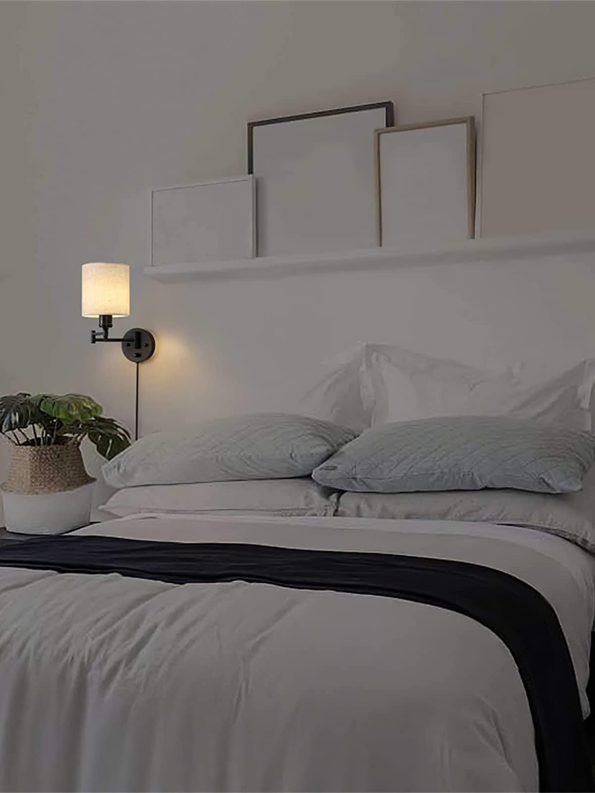 Aplique de tela con brazo oscilante: lámpara de pared ajustable con pantalla de tambor 