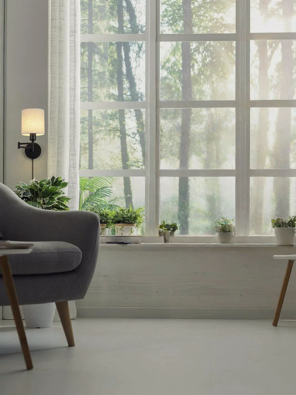 Aplique de tela con brazo oscilante: lámpara de pared ajustable con pantalla de tambor 