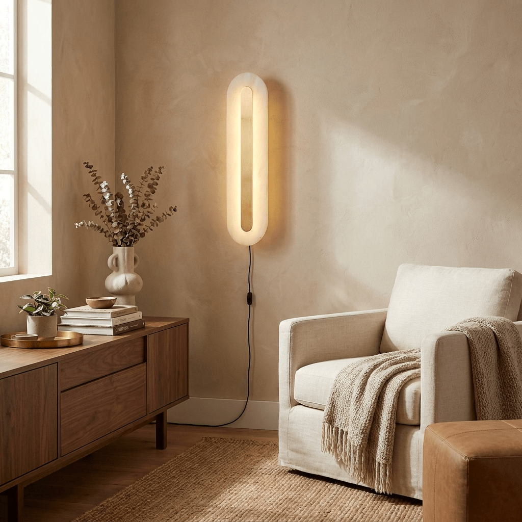 Alabaster Rounded Plug-In Wall Light with Inline Switch - product image 4