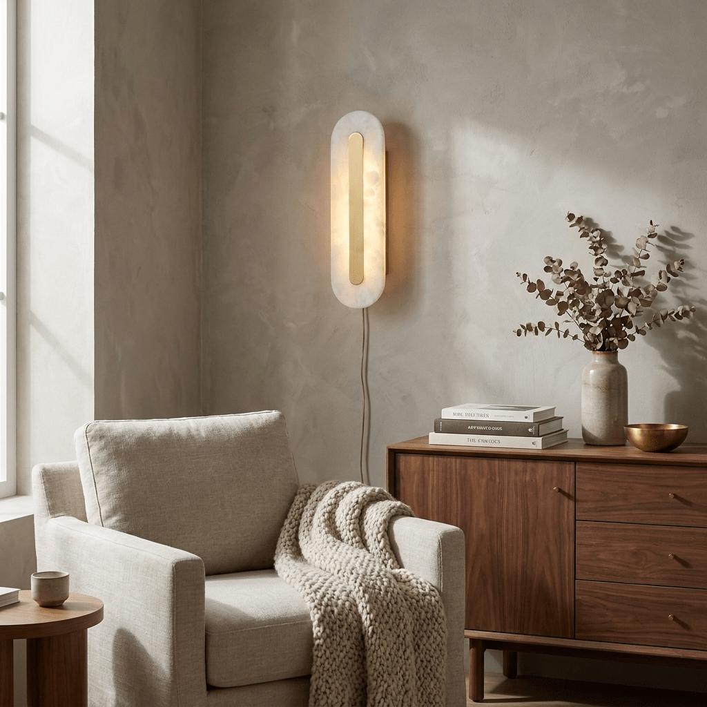 Alabaster Rounded Plug-In Wall Light with Inline Switch - product image 5