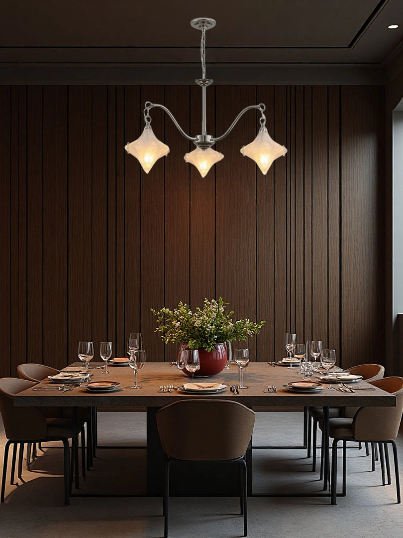 Art Deco Star Chandelier – Frosted Glass Deco Fixture for Dining Room  – Astris Vega
